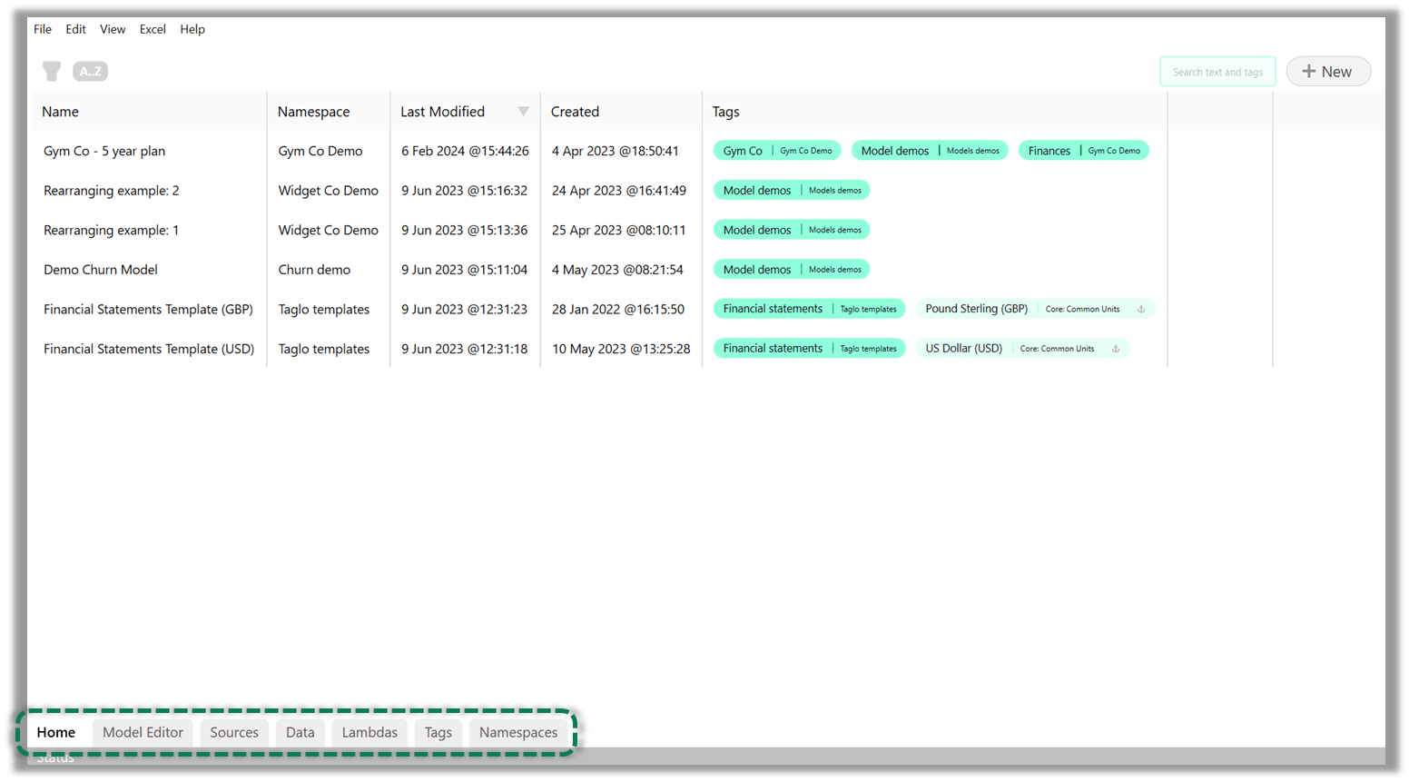 Screenshot showing the Home tab of Models. The navigation bar, at the bottom of the application, is highlighted.