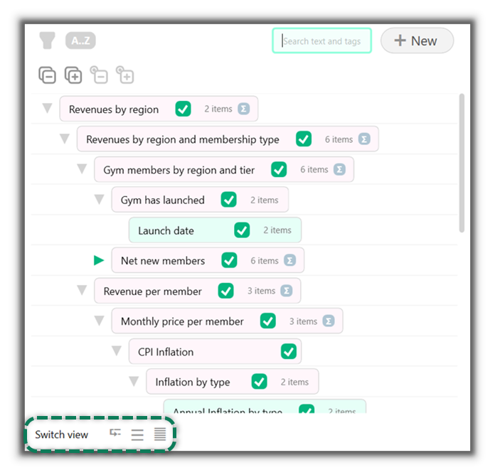 A list of Variables, shown in a Tree View, with the Switch View control highlighted.